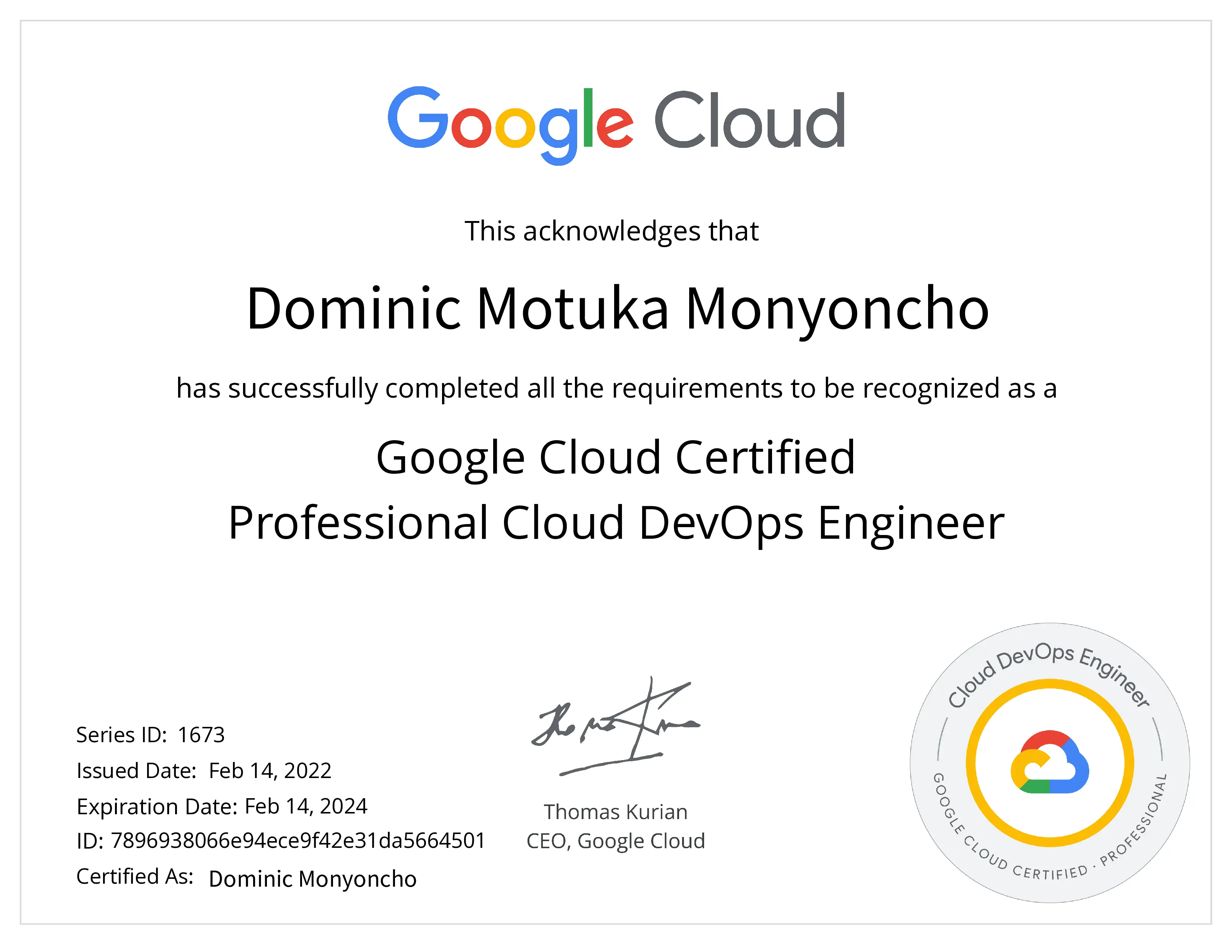 Google Professional Cloud DevOps Engineer